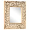 19” Hand Carved Solid Mango Wood Mirror with Color & Grain Variations for Each Mirror