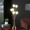 27.5” Chrysanthe Yellow Gold Metal Table Lamp with 6 Frosted White Orb Round Buns Shade and On/Off Cord Switch