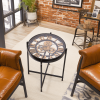 Industrial Style Coffee Table, Side Table with Mechanical Working Clock, Golden Roman Numerals and Clear Tabletop Glass