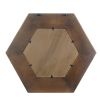 18.5" Hexagon Mirror with Dark Brown Teak Wood Frame