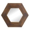 18.5" Hexagon Mirror with Dark Brown Teak Wood Frame