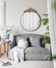 36" x 41" Large Round Wall Mirror with Gold Metal Frame and Intricate Leaf Like Adornment Design Top