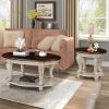 3 Piece Coffee Table Set with Antique Design, Floral Carvings, Chip Distressed Look and Two Tone Finish