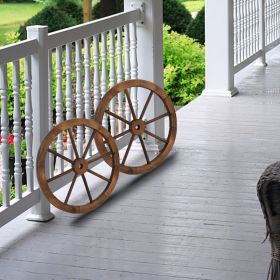 24” 2 Piece Old Western Style Garden Art Wall Decor with Brown Wooden Wagon Wheel Design