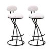 Set of 2 Armless Bar Stools with Upholstered White & Black Velvet, Footrest and Black Metal Frame Base