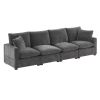 110” 4 Seat Sectional Couch Set with Gray Chenille Fabric, 2 Pillows, & Interchangeable Display Options