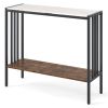 Modern Industrial Console Table with Sintered Stone Tabletop, 2-Tier Design, Anti-Slip Bumpers and Adjustable Foot Pads