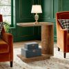 C-Shaped End Table with 2 Tiers, Open Bottom Shelf, Rustic Brown Finish, and Pedestal Base