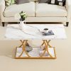 VEVOR Modern White Rectangle Faux Marble Coffee Table with 2-Tiers, Open Bottom Shelf and Gold Geometric Design Base