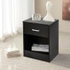 2 Piece Black Night Stand with Top Drawer and Open Bottom Shelf