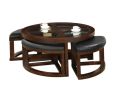 Dark Walnut Coffee Table Set with 4 Ottoman Chairs, Beveled Glass Insert Top and Nesting Design