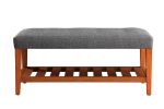 ACME Charla Gray Bench with Button Tufted Padded Seat and Wooden Slatted Bottom Shelf