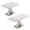 Modern Square Extendable Dining Table with Printed White Marble Table Top, X-Shape Table Legs and Metal Pedestal Base