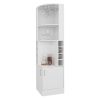 White Corner Bar Cabinet with Built-In Glass Rack, 4 Storage Shelves, 2 Bottom Drawers and 8 Bottle Holder Compartments