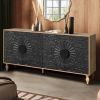 Black Sideboard Cabinet with Carved Symmetrical Design Doors and Adjustable Shelves