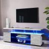 Gray TV Stand For 70” TV, Entertainment Center Media Storage Console Table with 2 Open Shelves, LED Lighting, 2 Side Compartments, and Remote Control