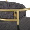 Set of 2, Gray Bar Stools with Black Iron Toothpick Style Leg Design, Gold Armrests, Iron Footrest & Curved Backrest