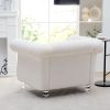 White Teddy Velvet Fabric Chair, Tufted Button Backrest and Armrest with Nailhead Trim and Sturdy Clear Acrylic Legs