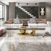 51” Oval Faux Marble Coffee Table with Gold Stainless Steel Base, Sintered Stone Top, and Natural Veining Pattern
