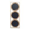 Mango Wood Wall Mirror with 3 Round Stacked Mirrors,Gold Rectangular Frame and Horizontal or Vertical Display Options