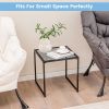 Tempered Glass Side End Table with Black Metal Frame for Indoor and Outdoor Usage