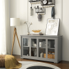 Sideboard Buffet Cupboard Storage Cabinet with 2 Sliding Doors, 4 Tempered Glass Panes and Adjustable Shelf