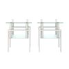 Set of 2, White Square Modern End Tables with Clear Tempered Glass Top, Frosted Bottom Glass and Metal Legs