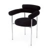 Set of 2, Black Upholstered Dining Chairs with Silver Metal Legs, Padded Seating, Padded Backrest and Armrests