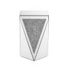 Inverted Triangular Silver Mirror Square Side End Table with Crushed Crystal Diamond Inlaid Design
