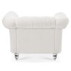 White Teddy Velvet Fabric Chair, Tufted Button Backrest and Armrest with Nailhead Trim and Sturdy Clear Acrylic Legs