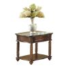 Traditional Formal Marble Top End Table with Spiral Turned Legs, Dovetail Drawer and Open Lower Shelf in Mahogany Finish