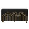 Black Modern Fluted Sideboard Buffet Cabinet with 4 Doors Storage and Adjustable Shelves