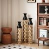 Floor Metal Decorative Cylindrical Vases, Set of 3 Gold & Black with Hammered Glazed Finish, and Funnel Shaped Neck