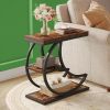 3-Tier Rustic Brown End Table with 3 Storage Shelves and Half Crescent Moon Metal Frame