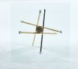 Dining Table with Square Clear Tempered Glass and Gold Cross Metal Legs