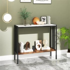 Modern Industrial Console Table with Sintered Stone Tabletop, 2-Tier Design, Anti-Slip Bumpers and Adjustable Foot Pads