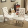 Set of 2, Tan Habit Solid Wood Dining Chairs with Button Tufted Parsons Backrest