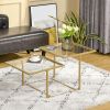 HOMCOM Gold Metal Coffee Table with Double Tabletops, 2 Different Heights and Clear Tempered Glass