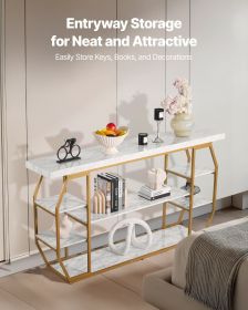 3 Tiers Marble Console Table Modern Golden Geometric Large Console Table