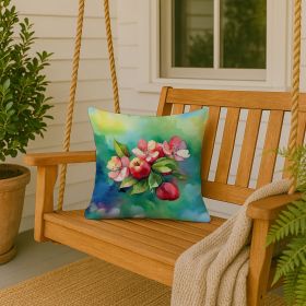 18” Arkansas Apple Blossom Throw Pillow with Watercolor Artwork, Indoor/Outdorr Usage and Machine Washable