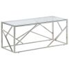 Silver Stainless Steel Coffee Table with Clear Tempered Glass Top and Protective Foot Pads