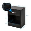 2 Piece Black Night Stand with Top Drawer and Open Bottom Shelf
