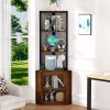 64” 6 Tier Corner Storage Cabinet Stand with Charging Stations, Built-In Wine Glass Rack and Iron Mesh Bottom Door