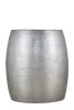21” Modern Aluminum End Table with Hand Hammered Design, Drum Shaped and Glossy Antique Silver Finish