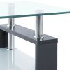 Gray Coffee Table with Transparent Tempered Glass Top and Open Bottom Shelf