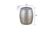 21” Modern Aluminum End Table with Hand Hammered Design, Drum Shaped and Glossy Antique Silver Finish