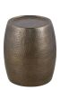 21” Modern Aluminum End Table with Hand Hammered Design, Drum Shaped and Glossy Antique Gold Finish