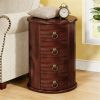 Mid-Century End Side Table with 4 Drawers, Bronze Antique Handles and Round Cylinder Shape