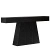 63” Farmhouse Black Console Table with Trapezoidal Design and Wood Grain Details