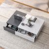 Modern Style Rectangular Black & White Coffee Table with Two Storage Spaces and Marble Patchwork Design